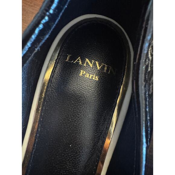 Lanvin cube-heel cap toe ballet pumps black patent leather women's size 37/ 7 - Picture 2 of 6